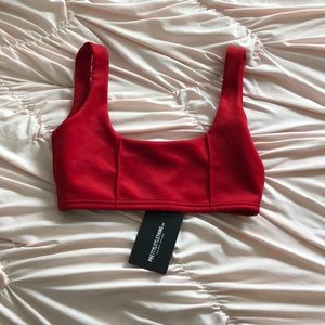 red crop top with zipper in back